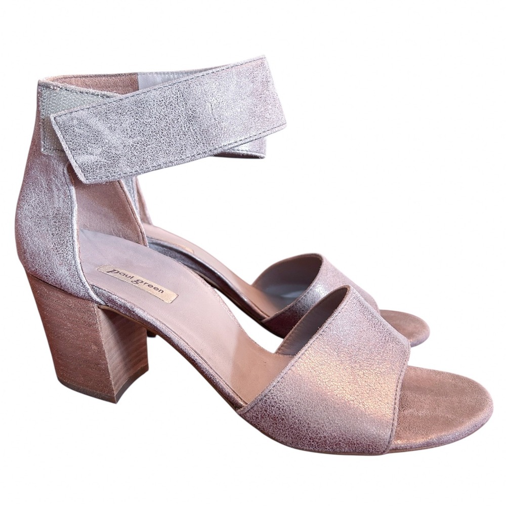Paul Green Wedge Heel Sandals Golden Metallic Size 6.5 Chunk‎ Heel Champagne